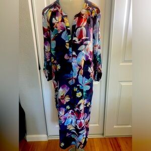 Floral summer shirt dress midi length